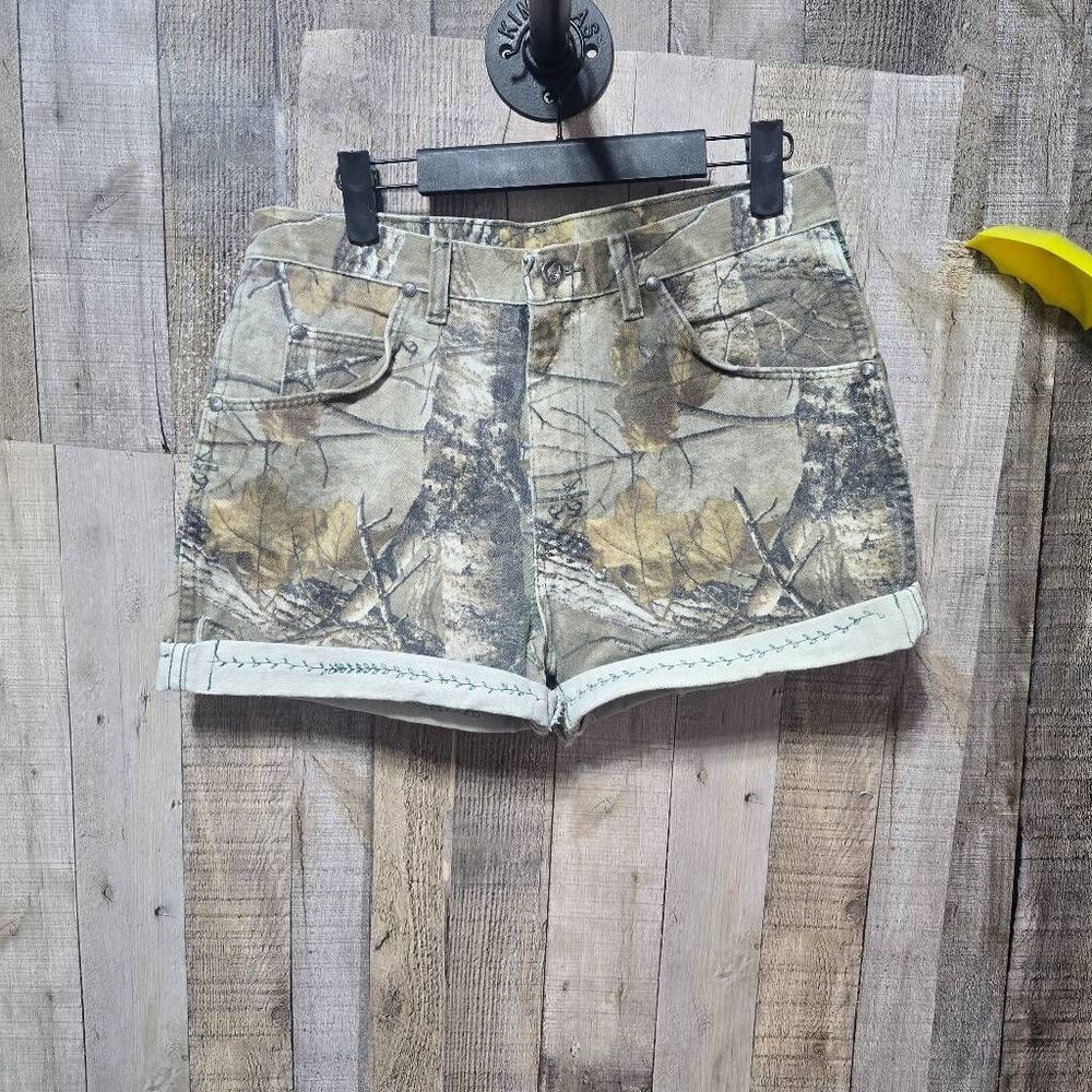 Wrangler Custom Reworked Camo Rolled Hem Jean Denim Shorts 32 Gorpcore Country